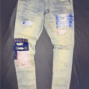 Men's Skinny Jeans with Patchwork Design